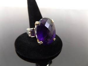 .925 Sterling Silver Gold Accented Amethyst Cocktail Ring Size 8