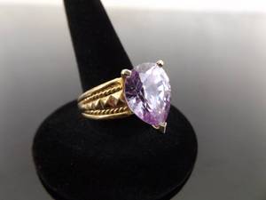 .925 Sterling Silver Pear Cut Amethyst Vermeil Ring Size 6.5