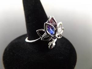 NEW .925 Sterling Silver Adjustable Pink and Blue Crystal Lotus Flower Ring Size 7.5