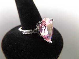 NEW .925 Sterling Silver Pear Cut Pink Sapphire Crystal Ring Size 9.25