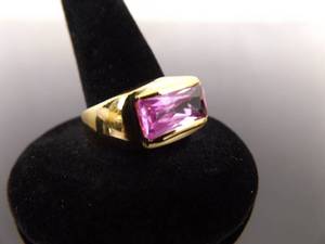 .925 Sterling Silver Emerald Cut Pink Sapphire Crystal Vermeil Ring Size 8