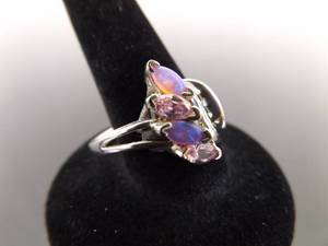 .925 Sterling Silver Opal and Pink Sapphire Crystal Knot Ring Size 11