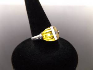 .925 Sterling Silver Citrine Crystal Ring Size 6
