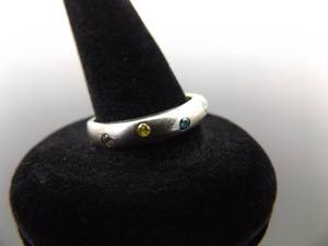 .925 Sterling Silver Multi Colored Inlayed Stone Band Ring Size 8