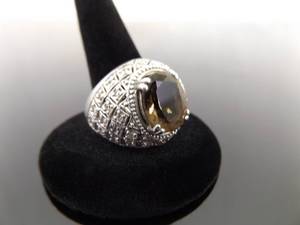 .925 Sterling Silver Smokey Quartz Crystal Ring Size 8