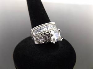 .925 Sterling Silver Zirconia Crystal Wedding Ring Set Size 6