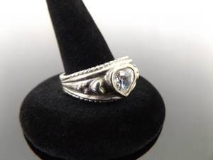 .925 Sterling Silver Inlayed Zirconia Crystal Heart Ring Size 9