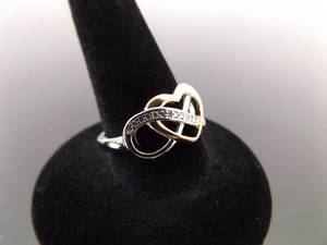 NEW .925 Sterling Silver Rose Gold Accented Infinity Heart Crystal Ring Size 6