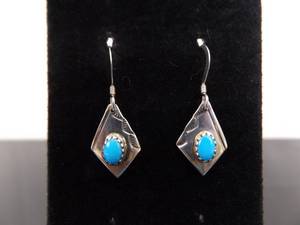 .925 Sterling Silver Turquoise Cabochon Navajo Hook Earrings
