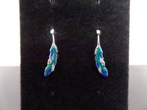 NEW .925 Sterling Silver Crystal Accented Colored Feather Hook Earrings