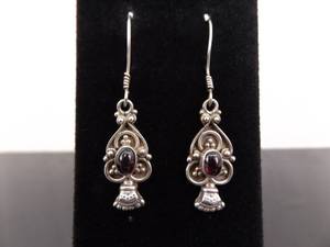 .925 Sterling Silver Amethyst Cabochon Royal Dangle Hook Earrings