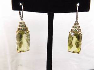 .925 Sterling Silver Gold Accented Peridot Crystal Latch Hook Earrings