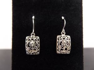 .925 Sterling Silver Filigree Flower Dangle Hook Earrings