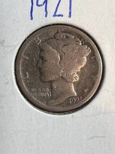 1921 US MERCURY DIME