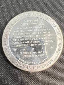 2 TROY OZ .999 FINE SILVER 2ND AMENDMENT ROUND