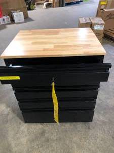 Husky Heavy Duty 18-Gauge Steel 5-Drawer Black Garage Base Cabinet Doors Locked Customer Returns See Pictures