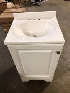 Glacier Bay 19 in. W x 18 in. D x 34 in. H Single Sink Freestanding Bath Vanity in White with White Cultured Marble Top Slight Damage Customer Returns See Pictures
