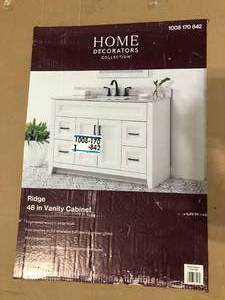 Home Decorators Collection Ridge 48 in. W x 22 in. D x 34 in. H Bath Vanity Cabinet without Top in White   Customer Returns See Pictures