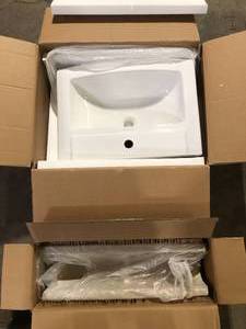 White Ceramic Pedestal Sink with Base in White Costumer Returns