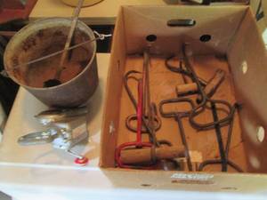 Vintage Smelter pot, hay hooks and ...