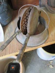 Vintage cast iron campfire kettle a...