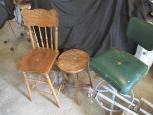 (2) Vintage wooden stools and (1) V...