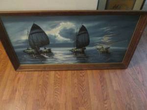 Large framed Vintage sailboat paint...
