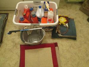 Laundry basket, entry rugs, deterge...