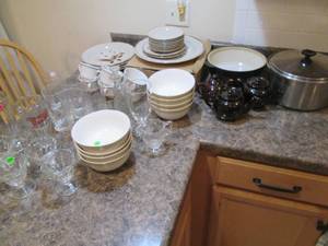 Lidded cut glass decanter plus othe...