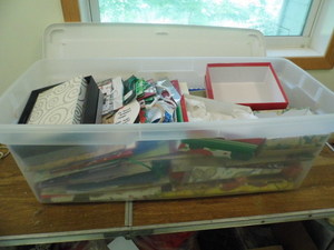 Long storage tote with gift boxes, ...