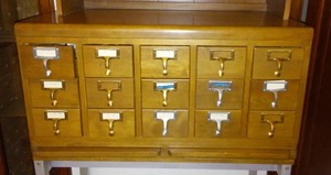 lot 2 image: Vintage Wood File Card Cabinet.