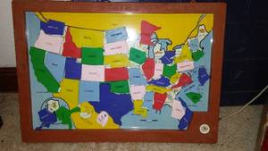 lot 7 image: Vintage Alphabet Board, Magnetic State Map, And Letter.