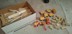 lot 14 image: Mattel Wood Train & Track And Other Little Wood Cars.