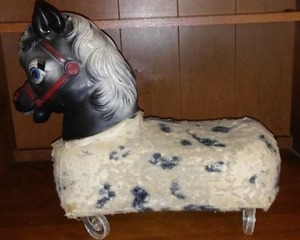 lot 26 image: Ride On Pull Toy Plush Pony Horse Black White.