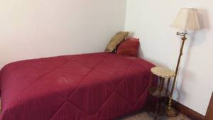 lot 124 image: Twin Bed,  3 Tier Stand, Lamp.