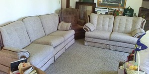 lot 60 image: Sofa, Love Seat, Swivel Accent Chair.