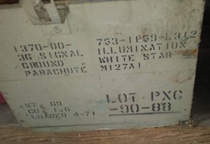 lot 419 image: Wood Box. Holds Parachute. 1971 Viet Nam era.
