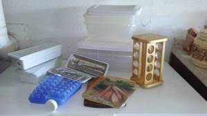 lot 319 image: Misc. Sterilite Organizers, Kitchen trays, Cutting Boards Spice rack and More.
