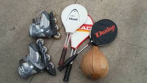 lot 511 image: Tennis Rackets, Rollerblades, Punching bag.