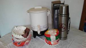 lot 161 image: Stainless Steel Thermos, Coffee Pot And Filters.