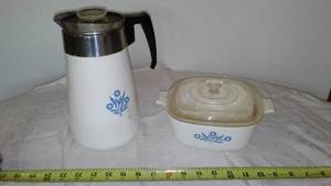 lot 143 image: Corning Ware Covered Casserole And Coffee Pot.