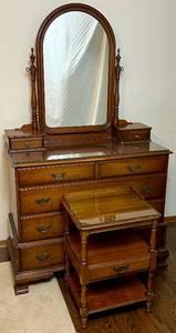 lot 22 image: Candlelight Antique 7 Drawer Dresser with Adjustable Mirror and Matching Nightstand