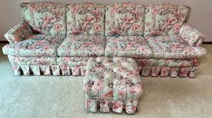 lot 59 image: Floral Sofa With Ottoman