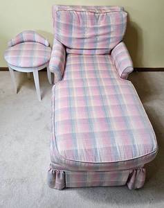 lot 13 image: Pink Plaid Chaise and Pink Plaid Vanity Chair