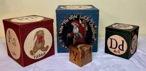 lot 62 image: Vintage Wooden Stacking Storage Boxes - 3 boxes and Wood Block