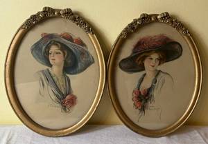 lot 77 image: R. Ford Harper Lady in Large Brimmed Hats in Original Frames