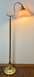 lot 35 image: Floor Lamp Gold Metal Finish with Transluscent Rose Glass Shade