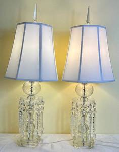 lot 100 image: Vintage Cut Crystal Luster Table Lamps With Shades