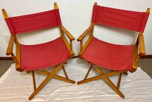 lot 116 image: Two Small Directors Chairs with Cloth Backs and Fringe Accents
