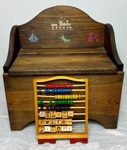 lot 123 image: Childrens BenchToy Storage with Vintage Childrens Abacus